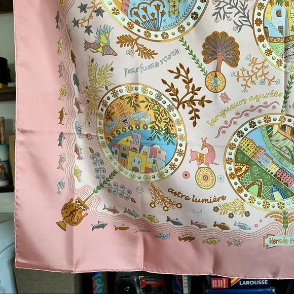 Hermes Escales Méditerranéennes Mousseline Fish Aquatic Pink Scarf Shawl - Picture 6 of 13